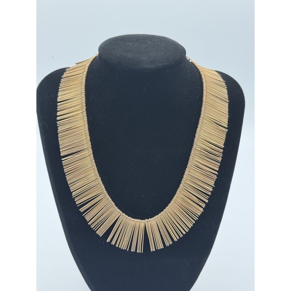 Vtg‎ Gold Tone Spike Rods Statement Necklace